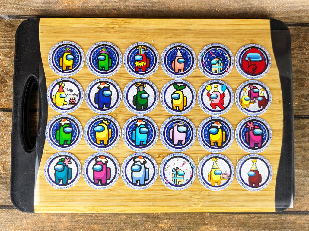 24 Among Us Edible Cupcake Toppers - Precut on Wafer Paper, Sugar Sheet, or without cutting Chocotransfer