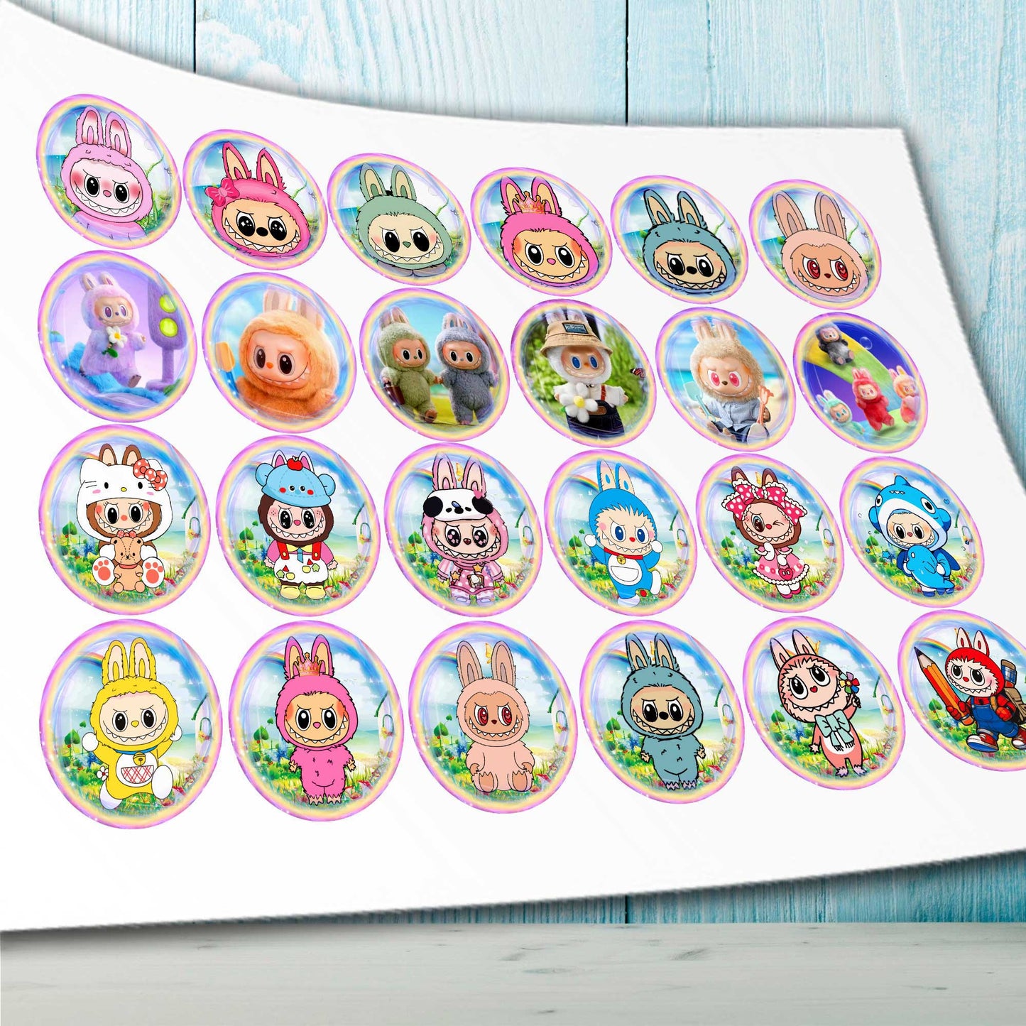 24 Labubu Edible Cupcake Toppers β Precut on Wafer Paper, Sugar Sheet, or Uncut Chocotransfer