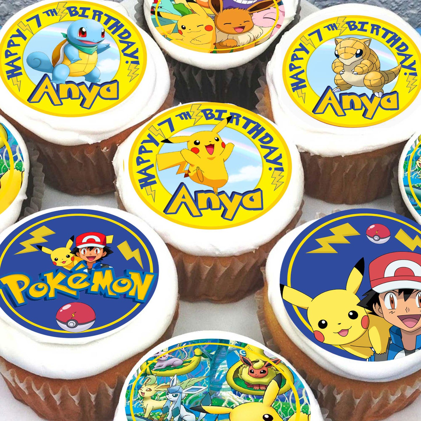 24 Pokemon Cupcake Toppers Edible β Precut Wafer Paper, Sugar Sheet, or Uncut Chocotransfer