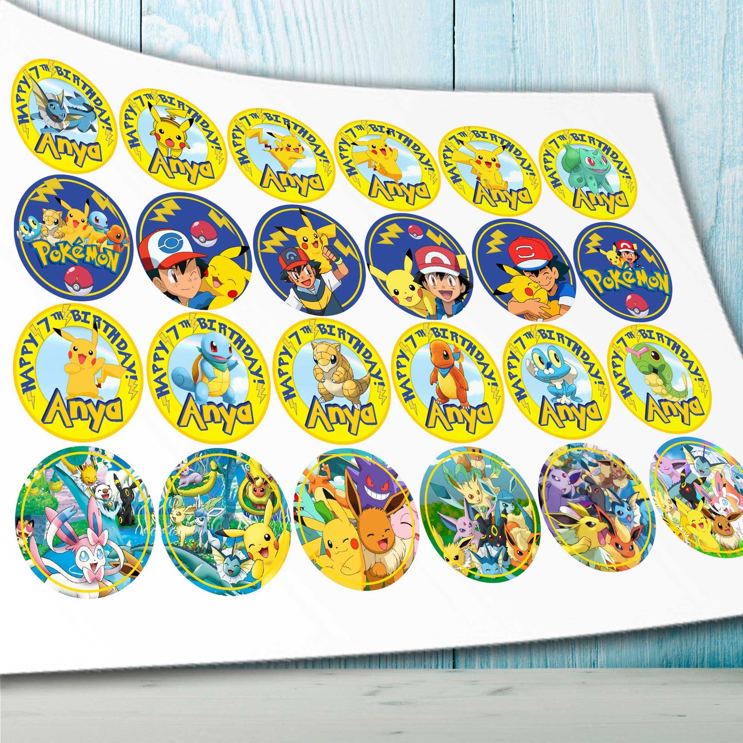 24 Pokemon Cupcake Toppers Edible β Precut Wafer Paper, Sugar Sheet, or Uncut Chocotransfer