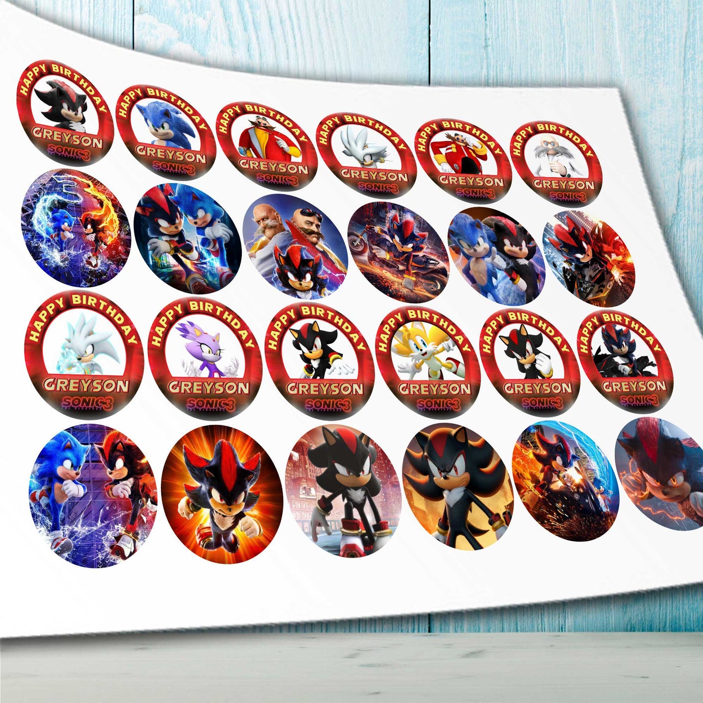 24 Shadow from Sonic Boom Edible Cupcake Toppers โ Precut Wafer Paper, Sugar Sheet or Uncut Chocotransfer