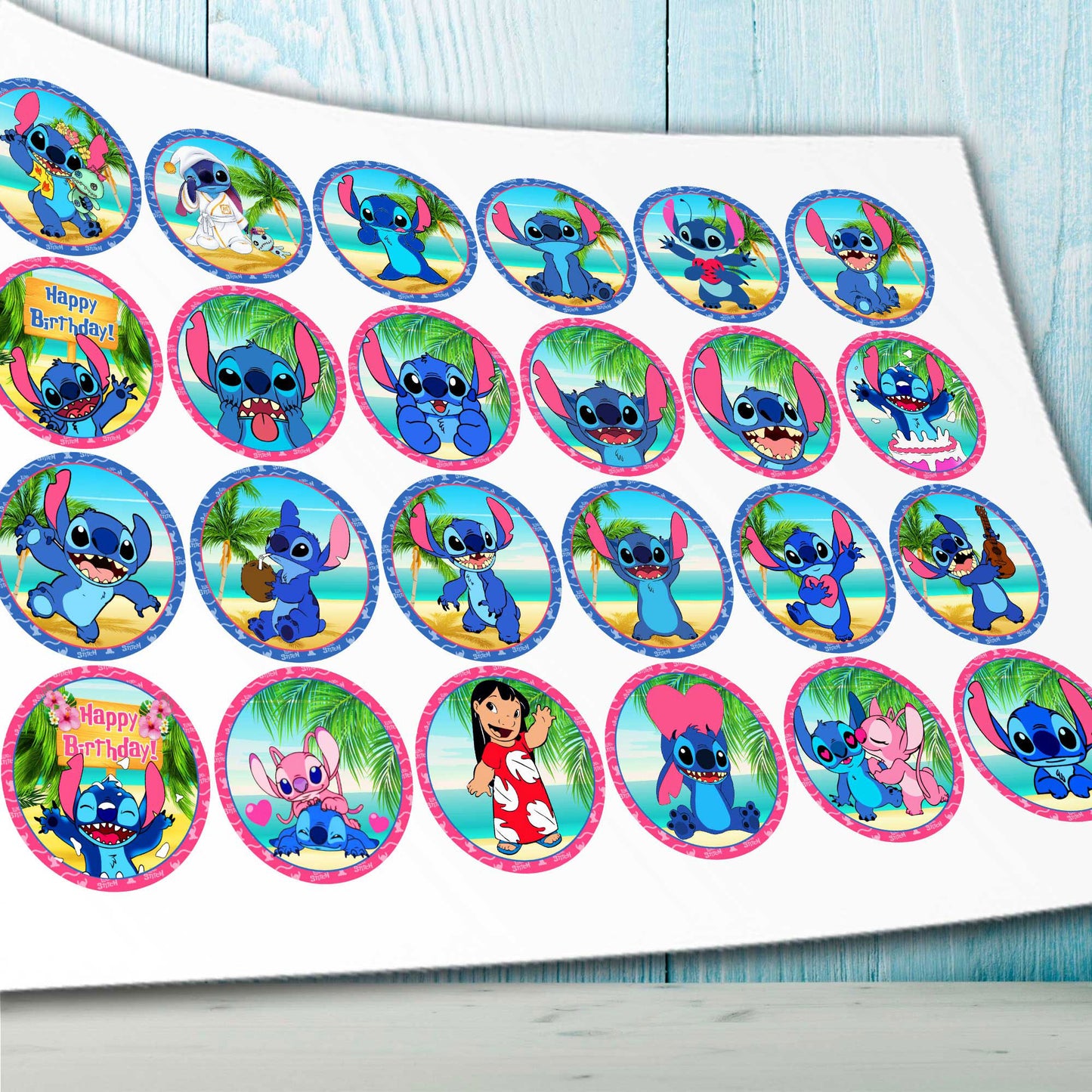 24 Stitch Edible Cupcake Toppers - Precut on Wafer Paper, Sugar Sheet, or without cutting Chocotransfer