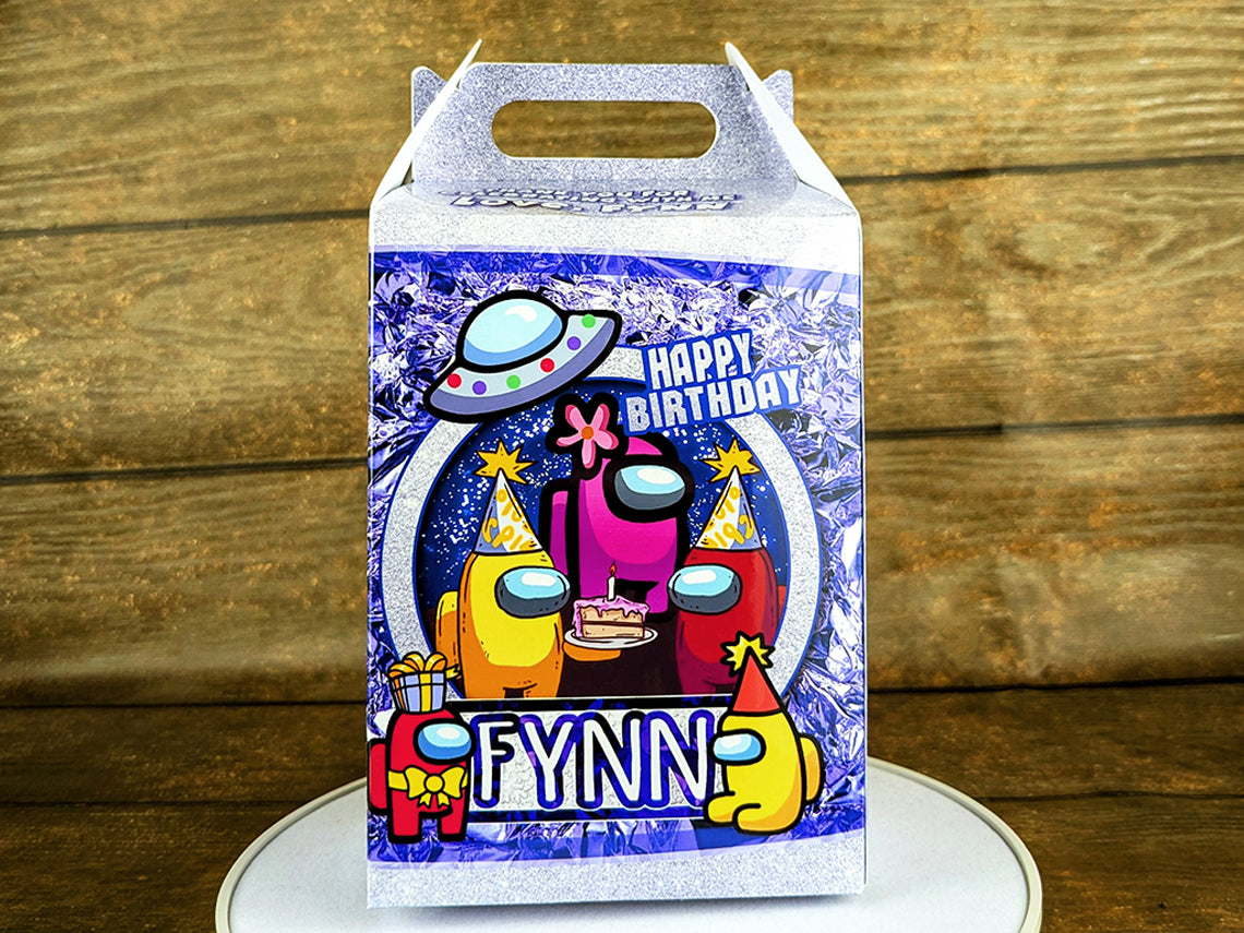 Among Us Themed Gable Box: Personalized Meal Box for Burger & Fries Party Favors! Perfect for Birthdays, Weddings, and More!