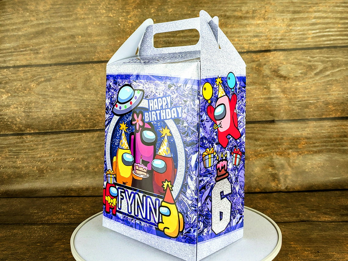Among Us Themed Gable Box: Personalized Meal Box for Burger & Fries Party Favors! Perfect for Birthdays, Weddings, and More!
