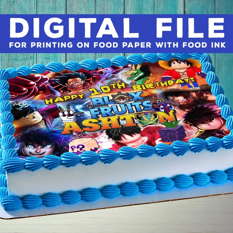 Blox Fruits Edible Cake Topper for Birthday - Roblox Themed Rectangular Design - Wafer Paper, Sugar Sheet, Chocotransfer