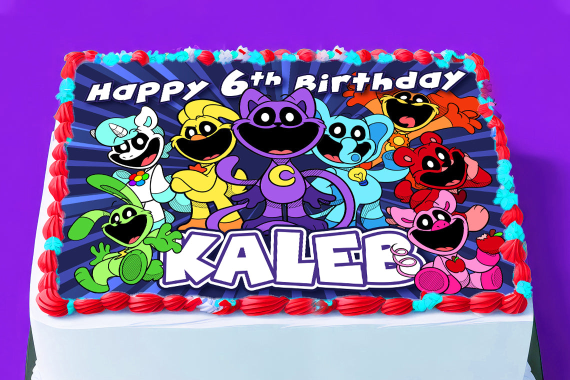 CatNap Birthday Themed Edible Cake Topper - Rectangular Design - Wafer Paper, Sugar Sheet, Chocotransfer