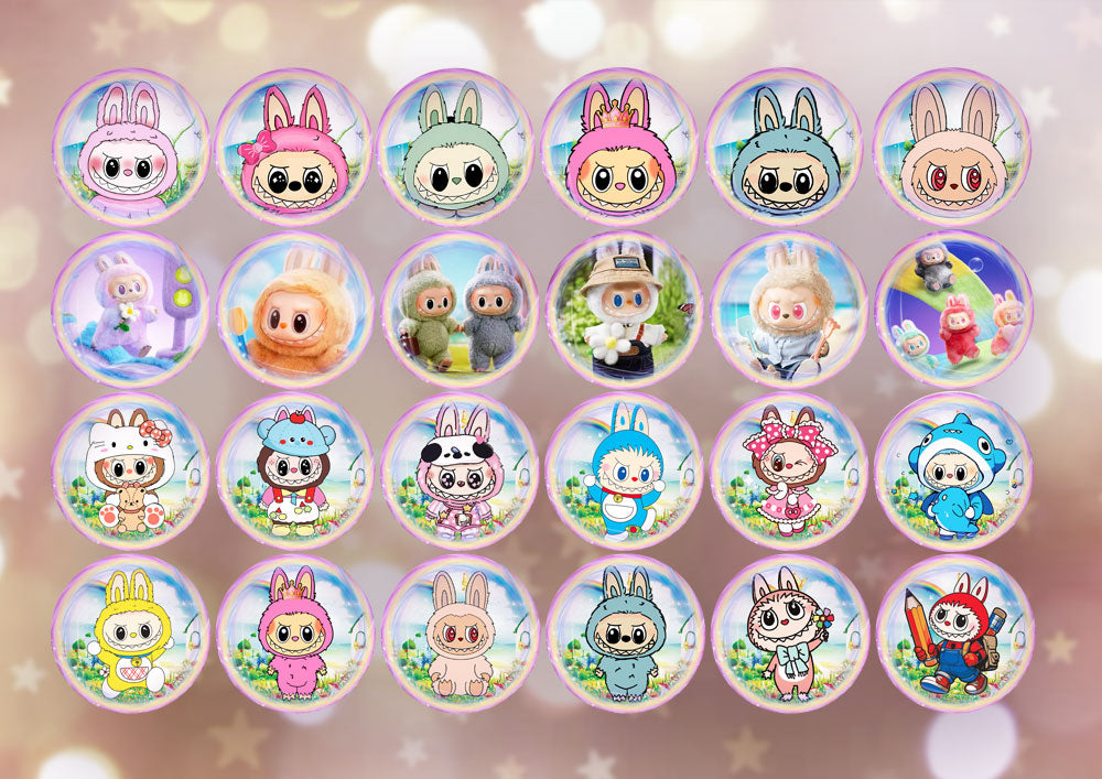 Cute Personalized Labubu Birthday Button Pin Badge | Custom Magnet or Pin | 25mm, 44mm, 58mm, 75mm | Standard or Glitter Lamination