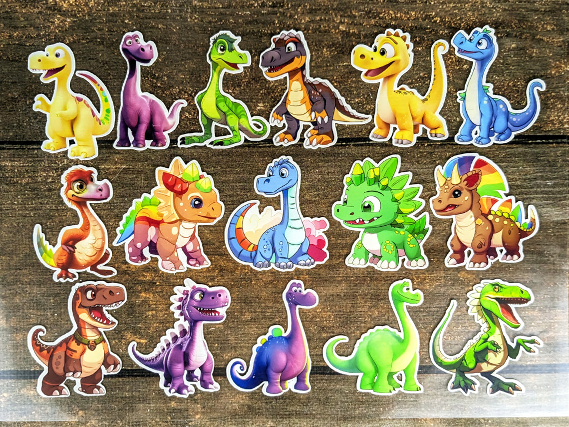 Dinosaurs Edible Cupcake Toppers - 16 Pre-Cut Pieces on Wafer Paper, Sugar Sheet, or without cutting Chocotransfer