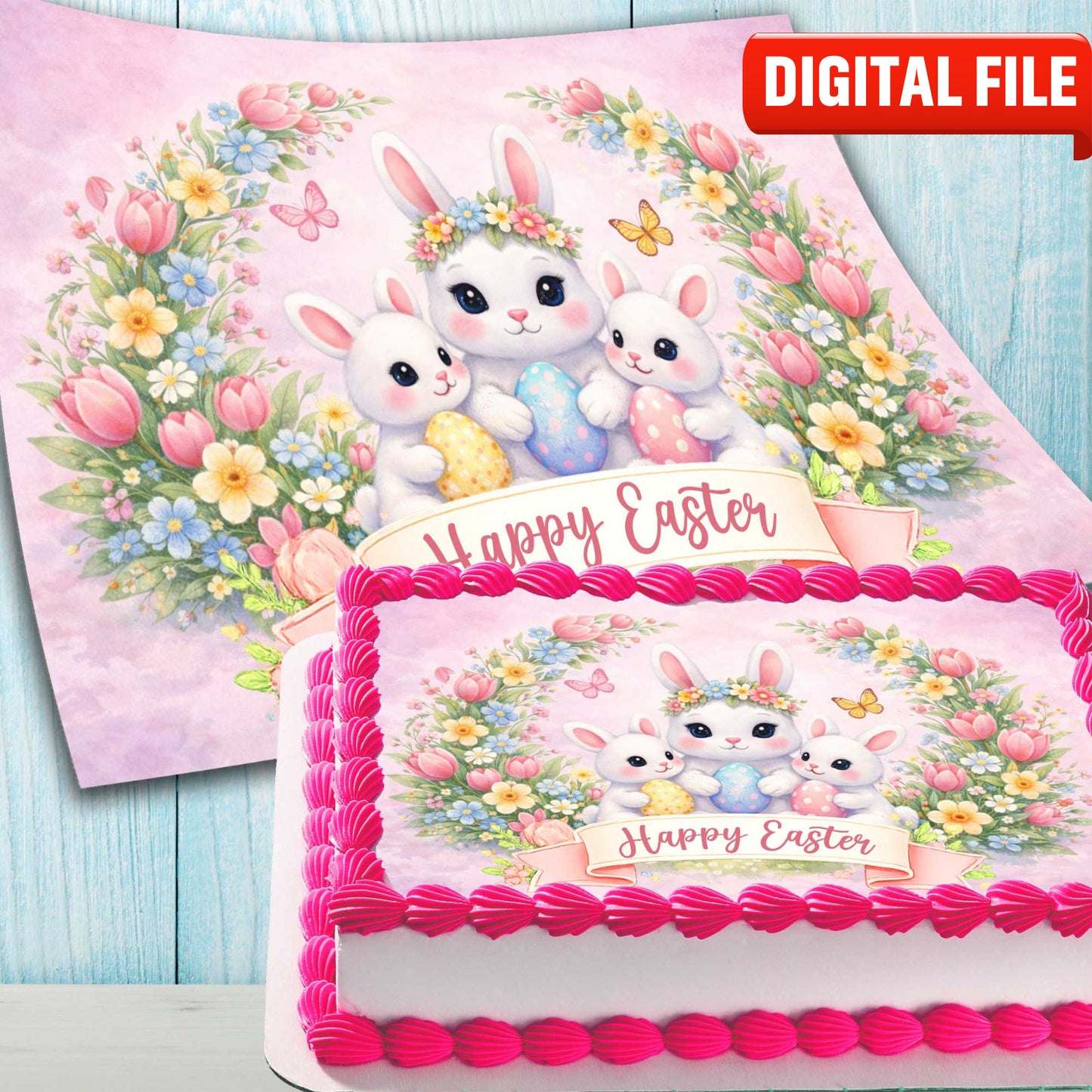 Easter cake topper digital file – custom name and age for birthday cake