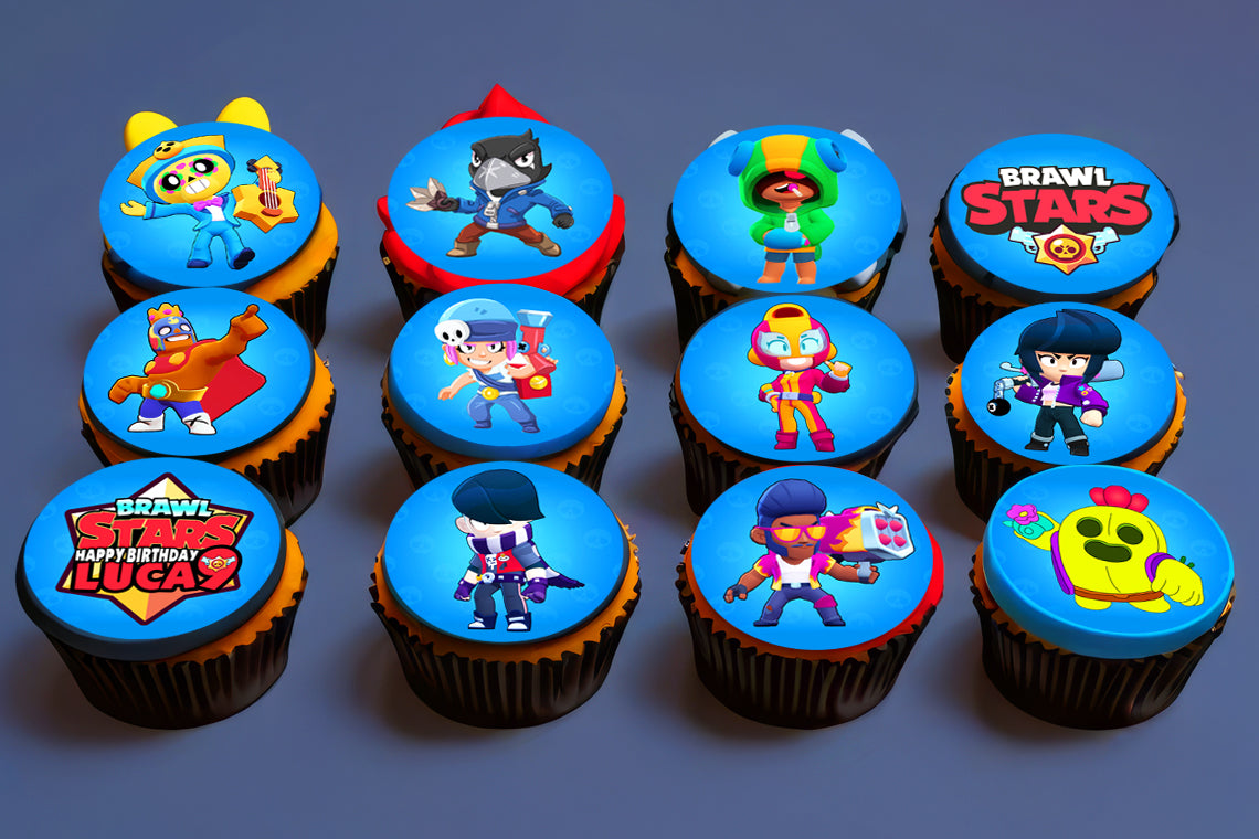 Edible Brawl Stars cupcake toppers with personalization 24 ready-made pieces - on waffle paper, sugar sheet or no-cut Chocotransfer