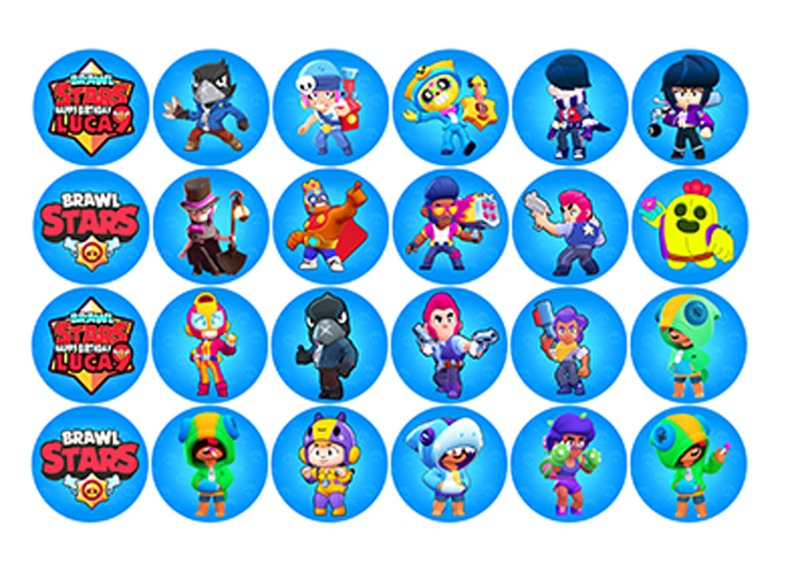 Edible Brawl Stars cupcake toppers with personalization 24 ready-made pieces - on waffle paper, sugar sheet or no-cut Chocotransfer