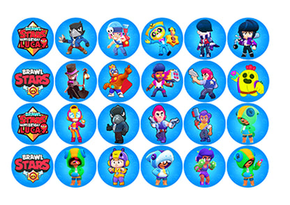Edible Brawl Stars cupcake toppers with personalization 24 ready-made pieces - on waffle paper, sugar sheet or no-cut Chocotransfer