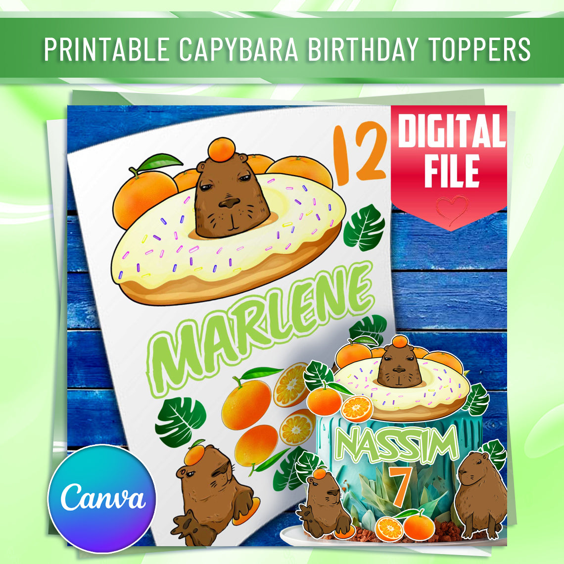 Capybara Edible Cake Toppers Set of 11 β Cute Animal Birthday Cake Decorations β Precut & Ready to Use