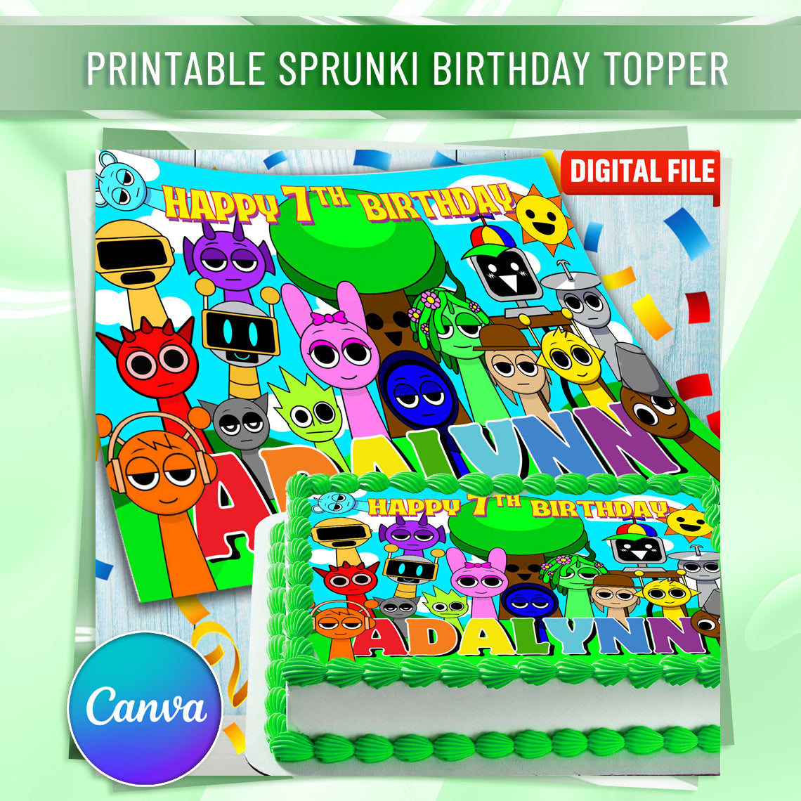 Sprunki Edible Cake Topper for Kids Birthday โ Rectangular Design โ Wafer Paper, Sugar Sheet or Chocotransfer