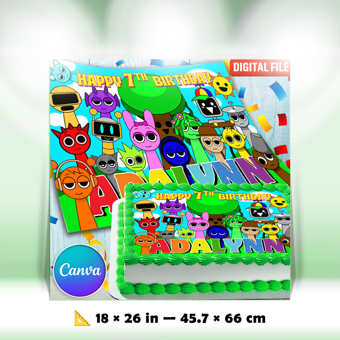 Sprunki Edible Cake Topper for Kids Birthday โ Rectangular Design โ Wafer Paper, Sugar Sheet or Chocotransfer