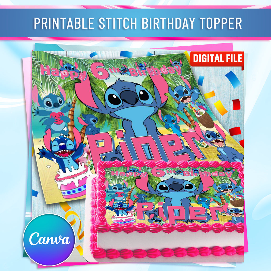 Stitch Birthday Cake Topper β Edible Image for Kids Party β Blue Alien Theme β Wafer, Sugar Sheet, Chocotransfer