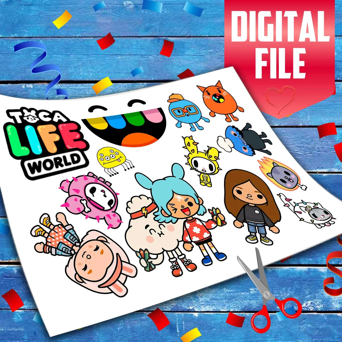 Toca Life Edible Cake Toppers - Precut on Wafer Paper, Sugar Sheet, or without cutting Chocotransfer (Set of 13)