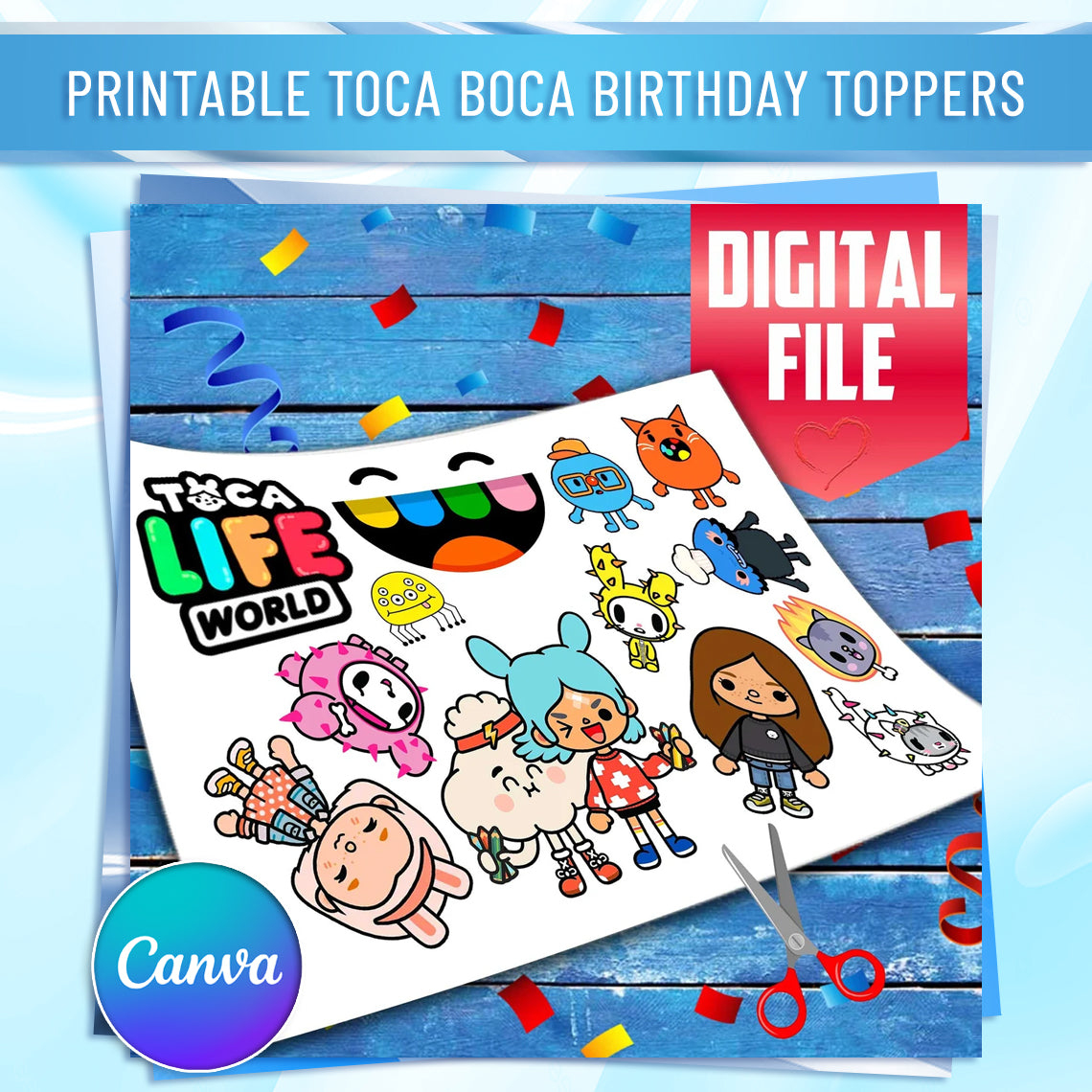 Toca Life Edible Cake Toppers - Precut on Wafer Paper, Sugar Sheet, or without cutting Chocotransfer (Set of 13)