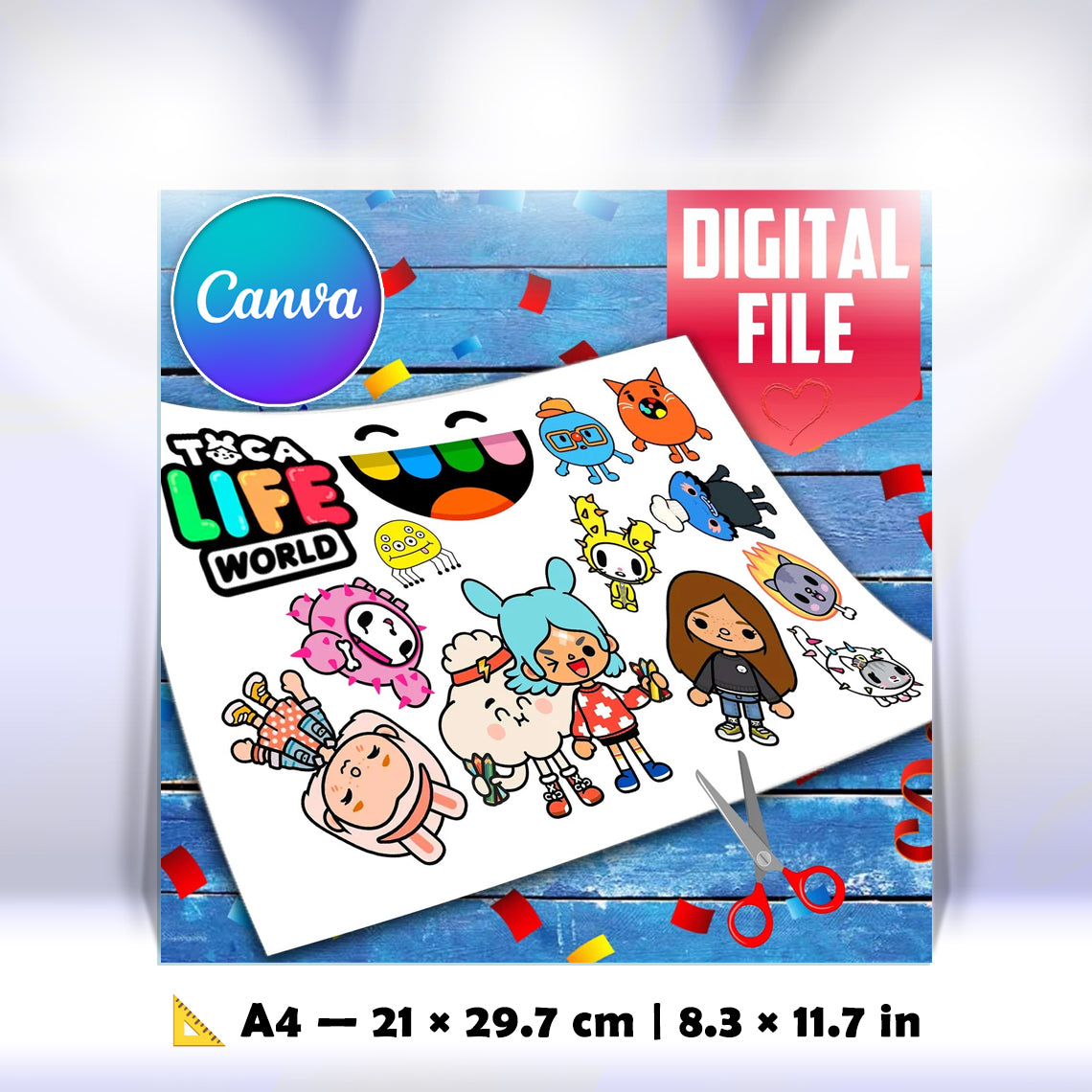Toca Life Edible Cake Toppers - Precut on Wafer Paper, Sugar Sheet, or without cutting Chocotransfer (Set of 13)