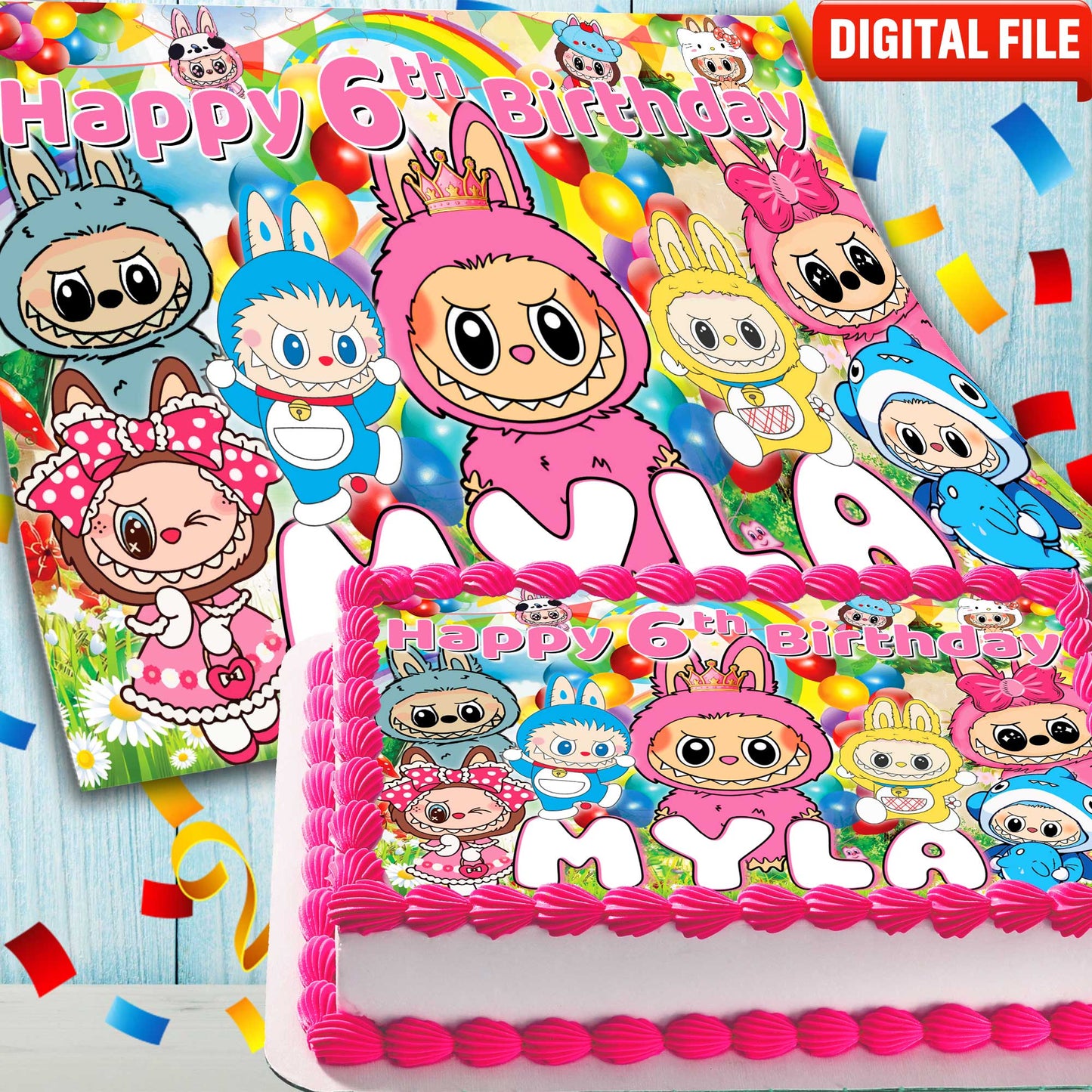 Labubu Birthday Cake Topper β Edible Image for Kids Party β Cute Forest Monster Theme β Wafer, Sugar Sheet, Chocotransfer