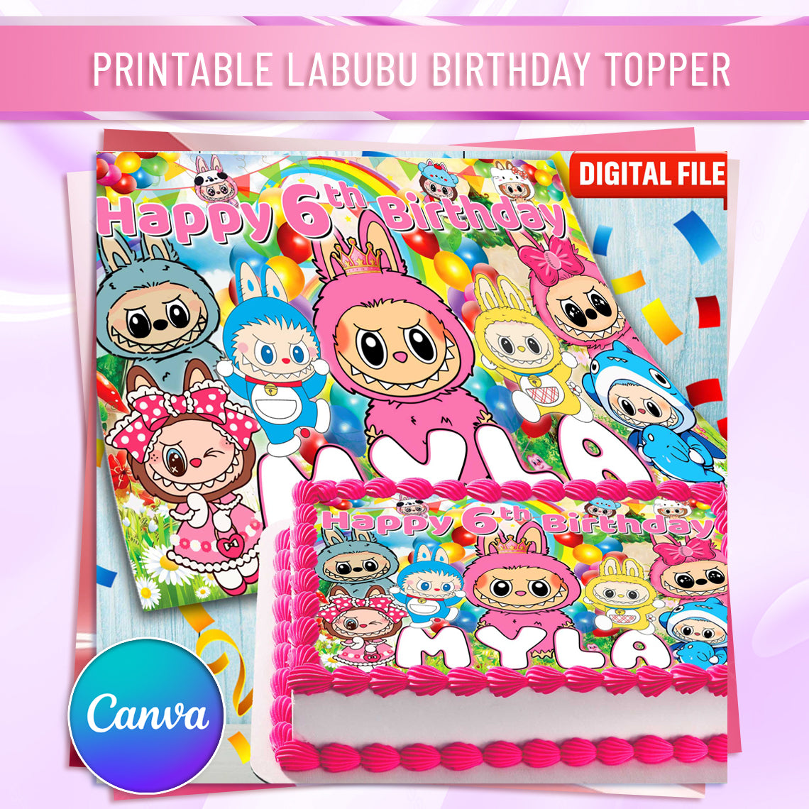 Labubu Birthday Cake Topper β Edible Image for Kids Party β Cute Forest Monster Theme β Wafer, Sugar Sheet, Chocotransfer