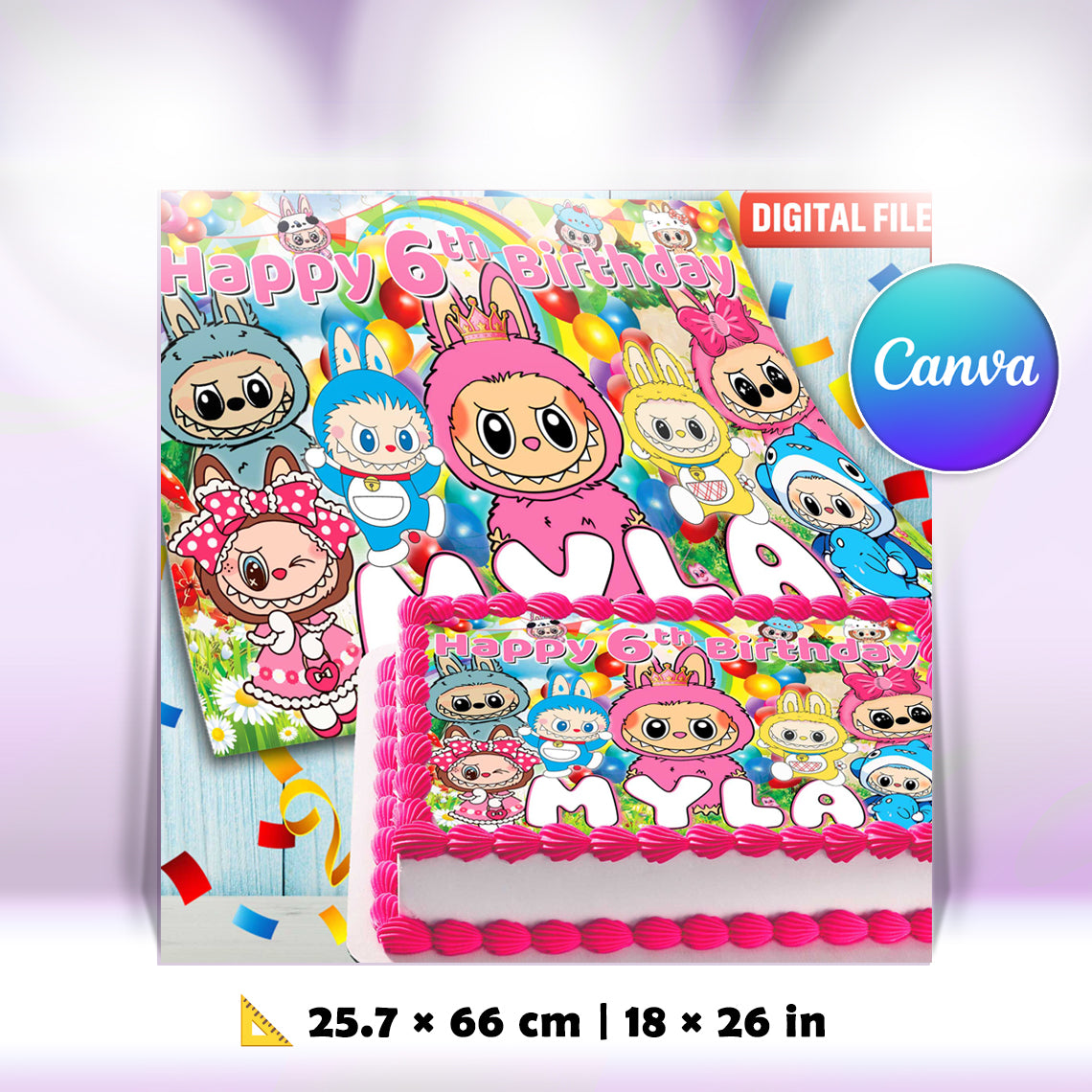 Labubu Birthday Cake Topper β Edible Image for Kids Party β Cute Forest Monster Theme β Wafer, Sugar Sheet, Chocotransfer