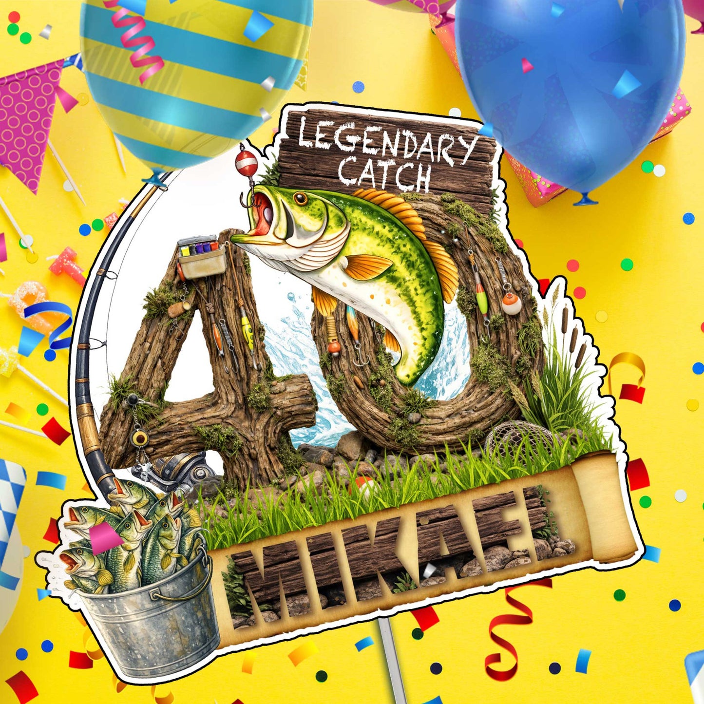Fishing Birthday Cake Topper – Legendary Catch Personalized Name & Age Decor