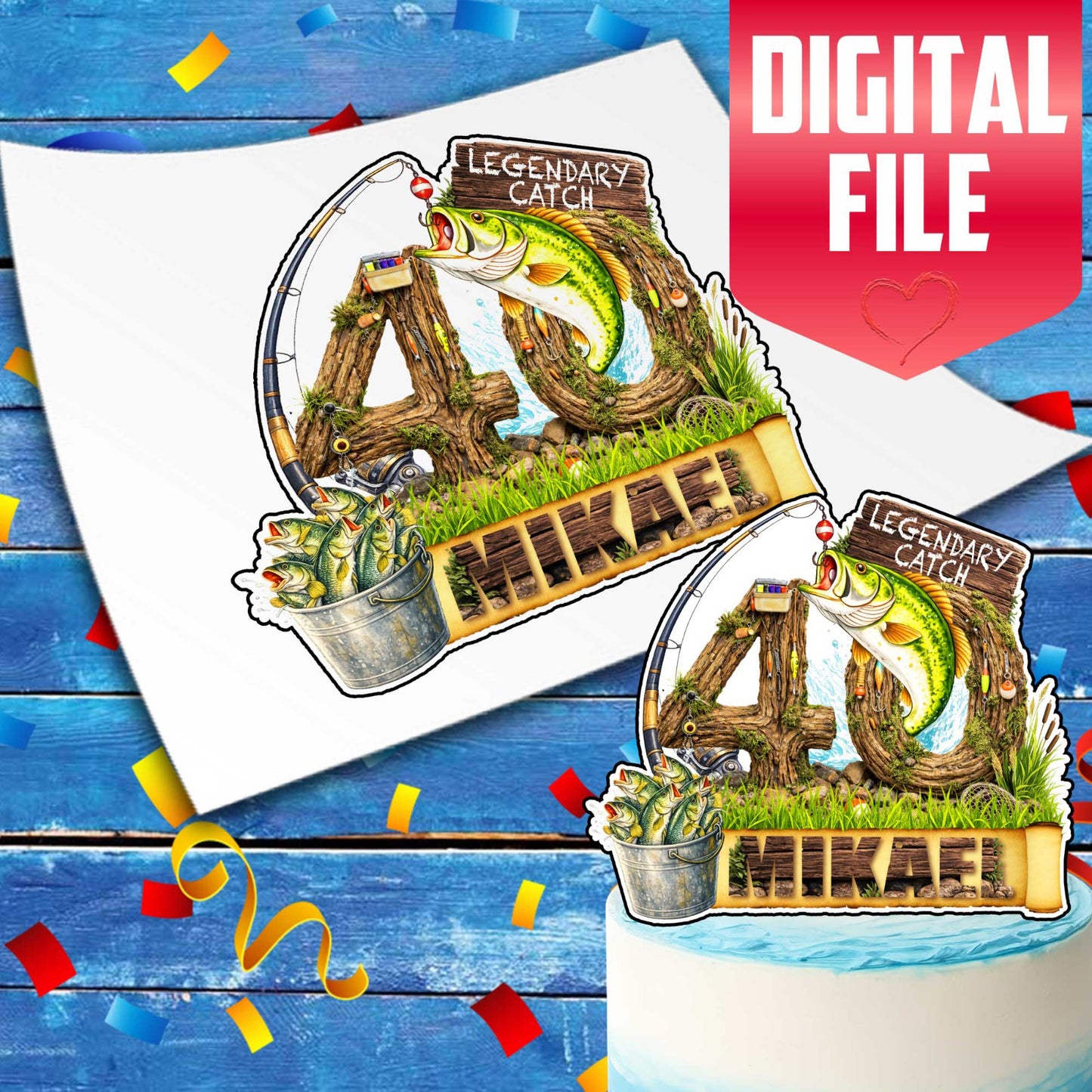 Fishing Birthday Cake Topper – Legendary Catch Personalized Name & Age Decor