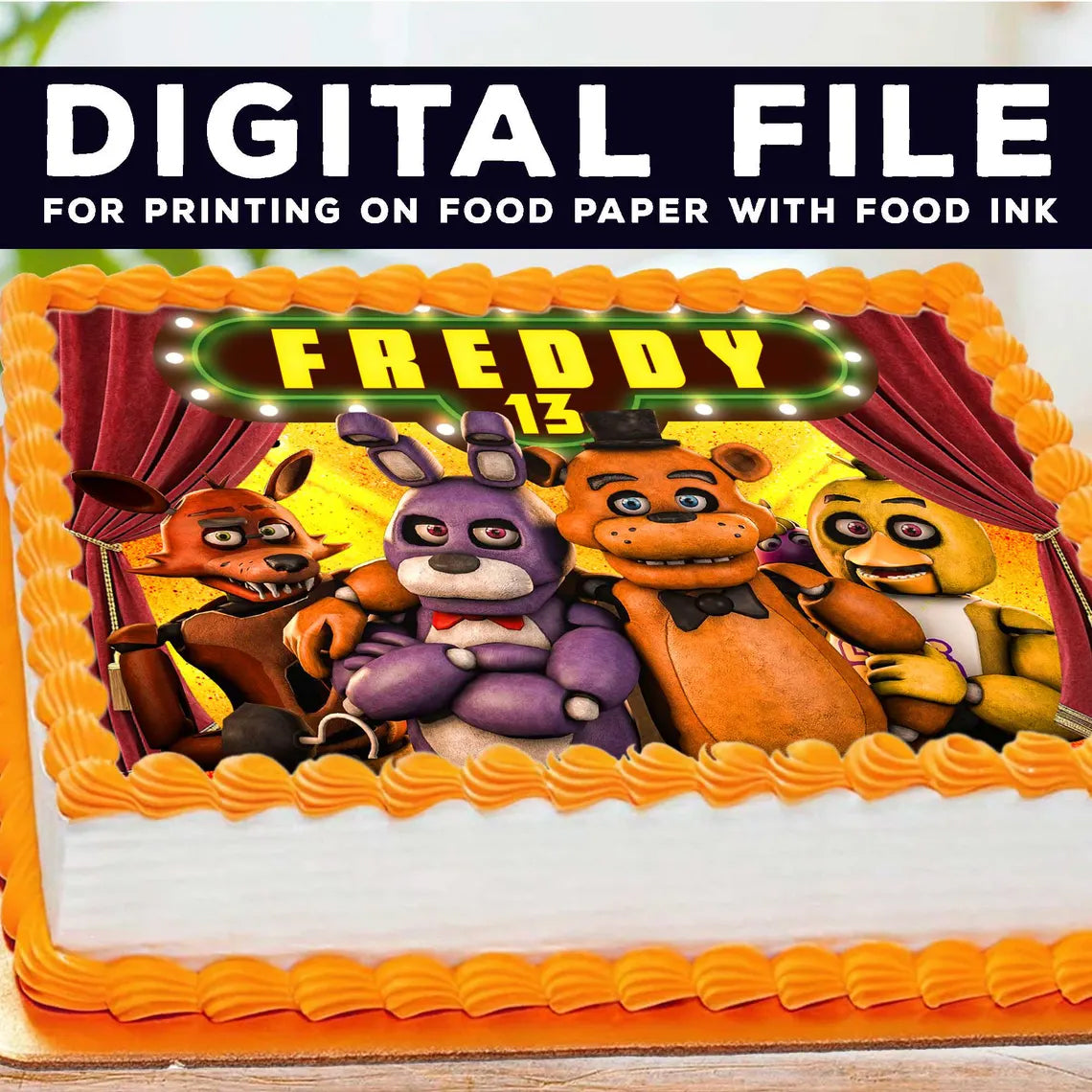 Five Nights at Freddy’s Cake Topper – Edible, Rectangular, Wafer Paper, Sugar Sheet, Chocotransfer – Birthday Decoration
