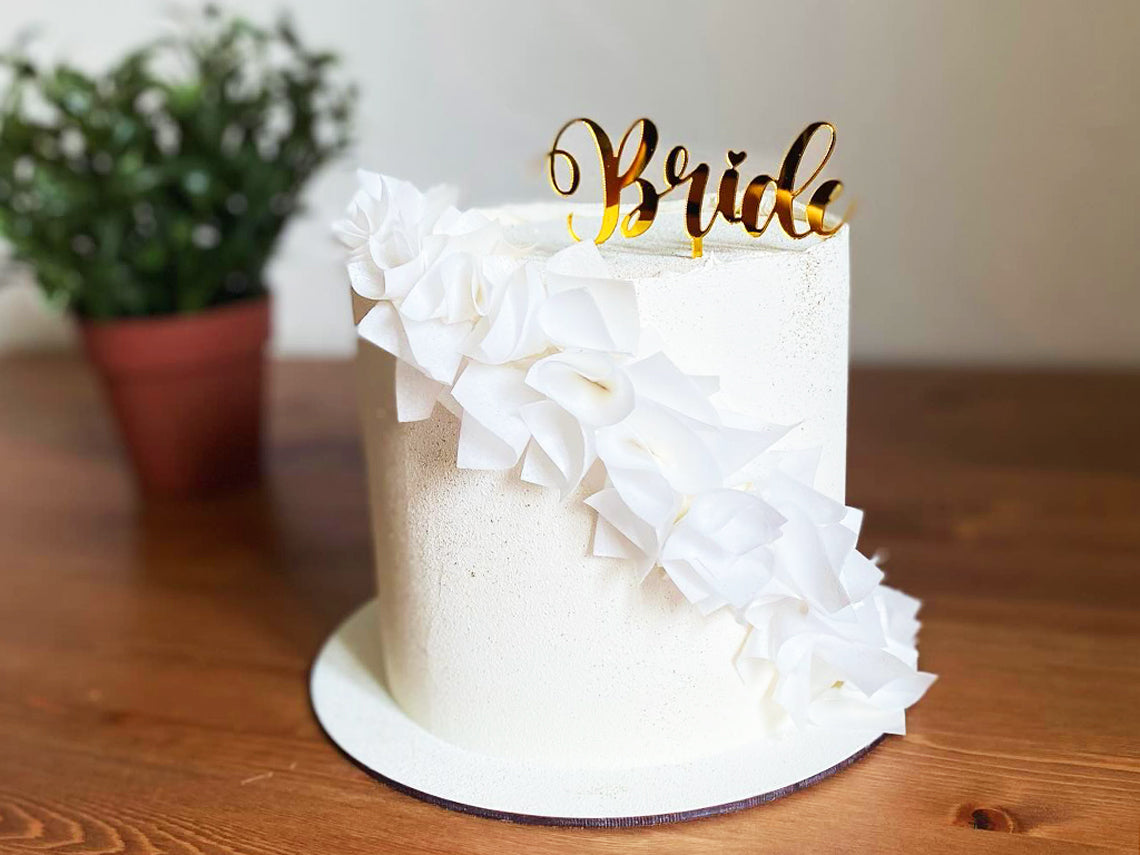 Gold or Silver Mirror Acrylic Bride Cake Topper, Wedding Cake Decoration