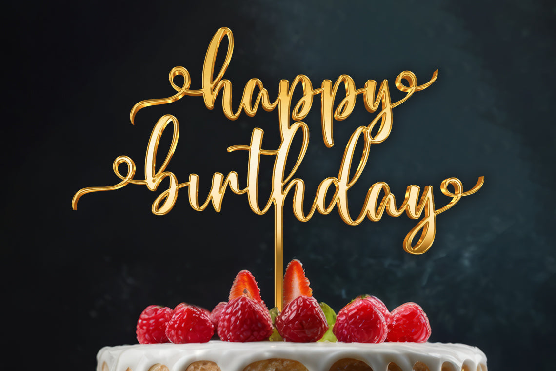 Gold or Silver Mirror Acrylic Cake Topper | Happy Birthday Decoration