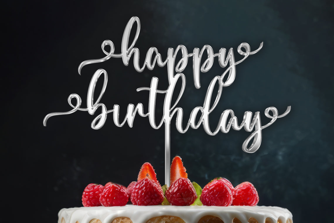 Gold or Silver Mirror Acrylic Cake Topper | Happy Birthday Decoration