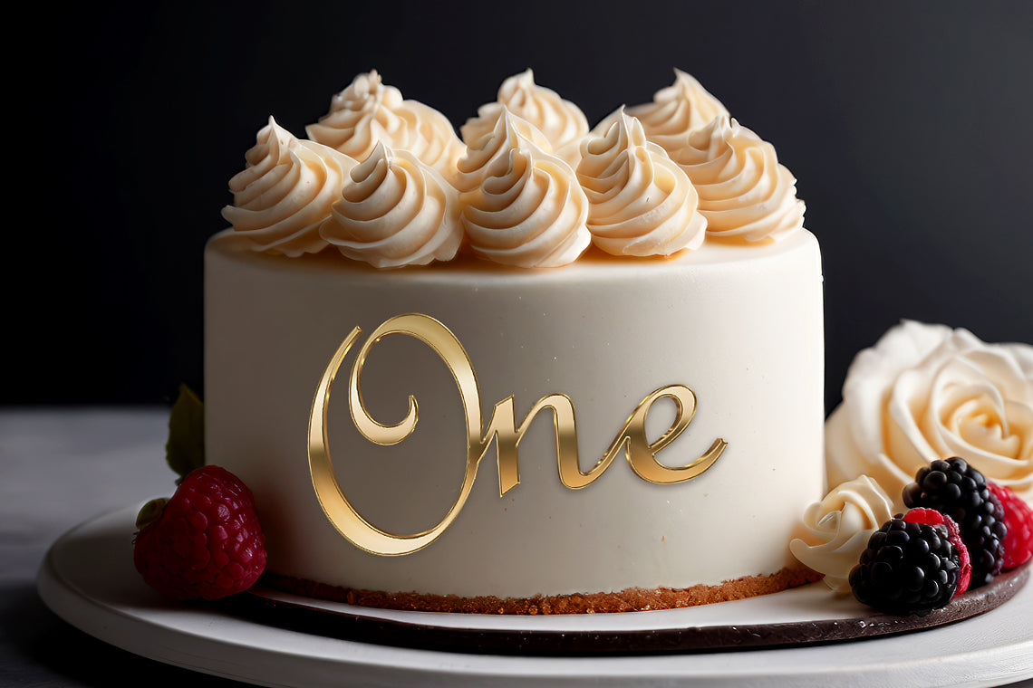 Tortenaufsatz „One“ aus verspiegeltem Acryl in Gold oder Silber | Tortendekoration zum 1. Geburtstag | Tortenaufsatz zur Feier des ersten Jahres