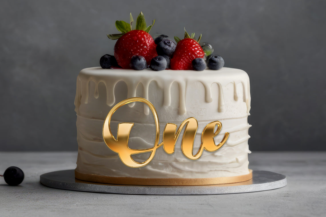 Gold or Silver Mirror Acrylic "One" Cake Topper | 1st Birthday Cake Decoration | First Year Celebration Topper