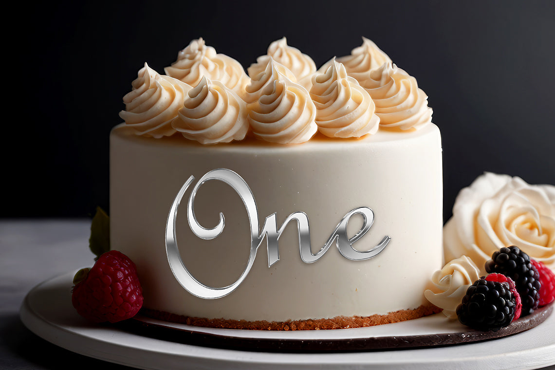 Tortenaufsatz „One“ aus verspiegeltem Acryl in Gold oder Silber | Tortendekoration zum 1. Geburtstag | Tortenaufsatz zur Feier des ersten Jahres