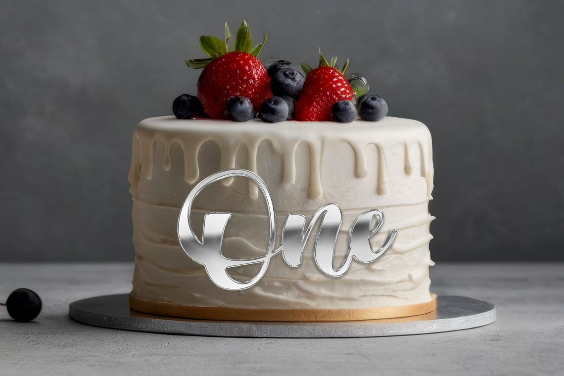 Gold or Silver Mirror Acrylic "One" Cake Topper | 1st Birthday Cake Decoration | First Year Celebration Topper