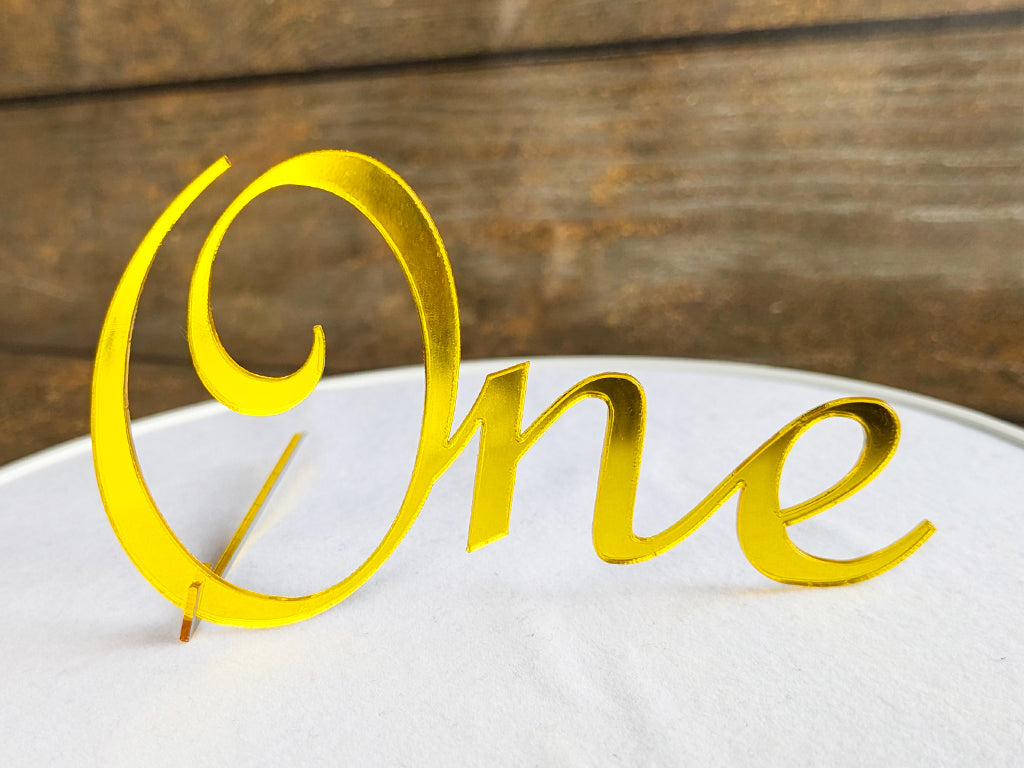 Tortenaufsatz „One“ aus verspiegeltem Acryl in Gold oder Silber | Tortendekoration zum 1. Geburtstag | Tortenaufsatz zur Feier des ersten Jahres