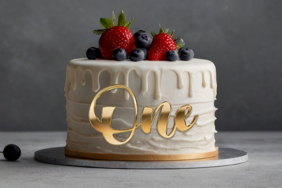 Gold or Silver Mirror Acrylic "One" Cake Topper | 1st Birthday Cake Decoration | First Year Celebration Topper