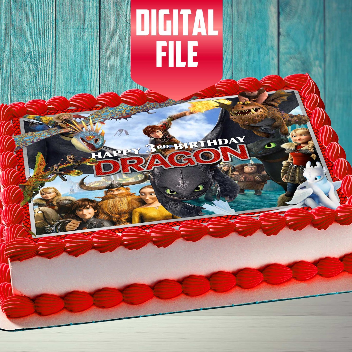 How to Train Your Dragon Birthday Themed Edible Cake Topper β Rectangular Design β Wafer Paper, Sugar Sheet, Chocotransfer