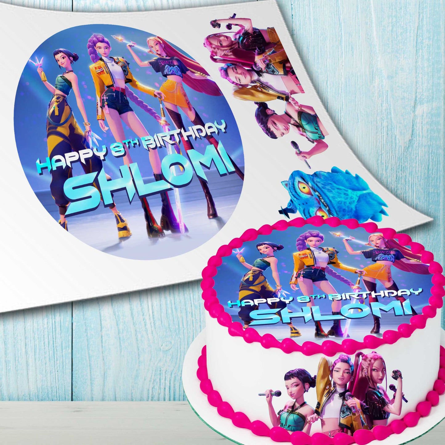 Kpop Idol Demon Hunters Cake Topper – Precut Edible Wafer, Sugar Sheet or Chocotransfer – Anime Style Birthday Decoration