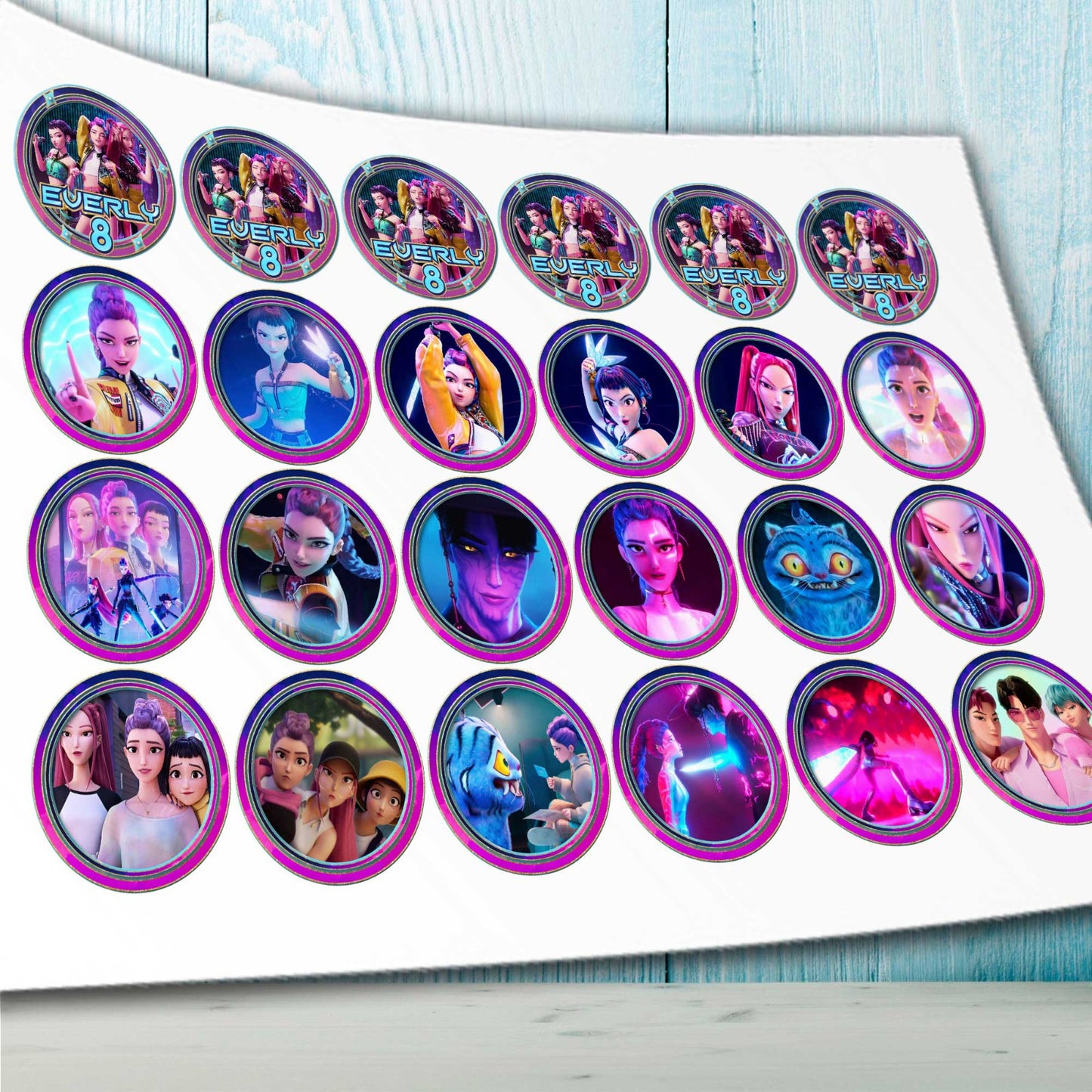 Kpop Idol Demon Hunters Cupcake Toppers β Precut Edible Wafer, Sugar Sheet or Chocotransfer
