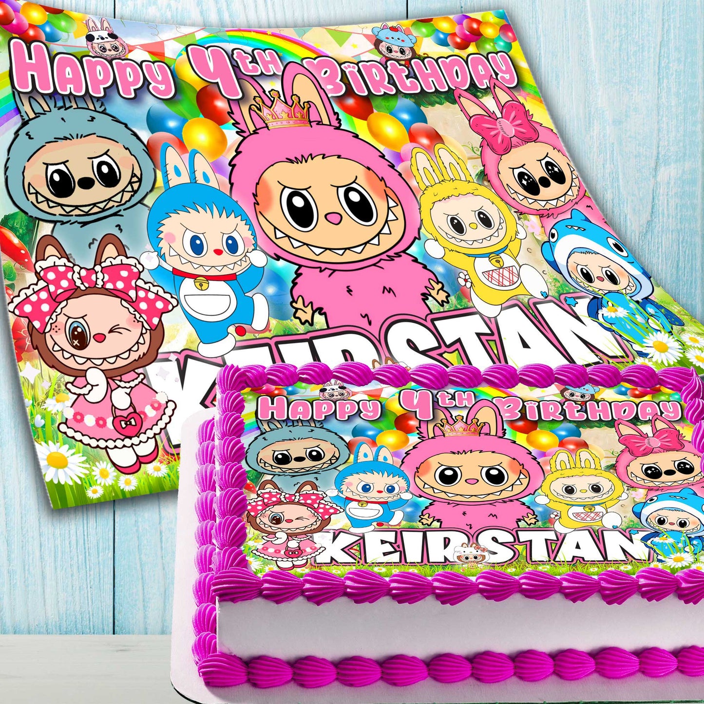 Labubu Birthday Cake Topper β Edible Image for Kids Party β Cute Forest Monster Theme β Wafer, Sugar Sheet, Chocotransfer