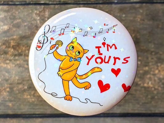 Melodic Whiskers of Love Valentine's Day Button Pin | Enchanting Celebration Badge | Romantic Inspired Keepsake