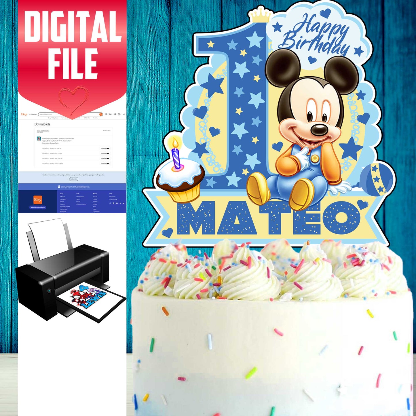 Personalized Mickey Mouse Cake Topper - Perfect Enhancement for Your Mickey Mouse Themed Celebration!