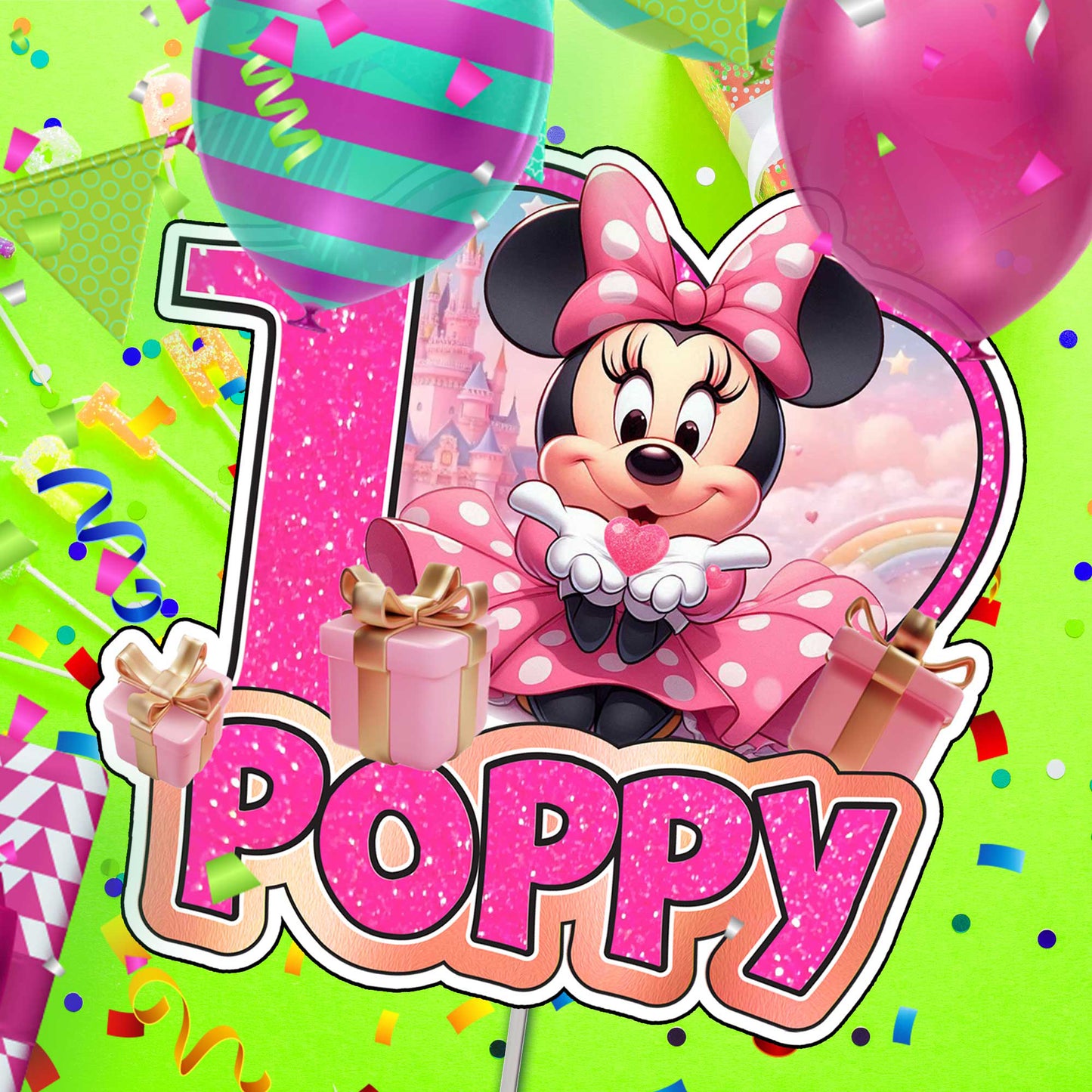 Minnie Mouse Cake Topper Personalized Name & Age β Custom Birthday Party Decoration