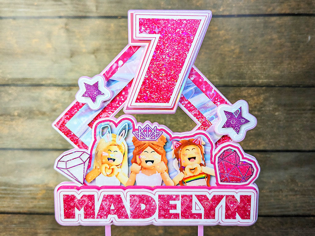 Personalised ROBLOX Girls Cake Topper - The Perfect Addition to Your ROBLOX Girls Themed Party!