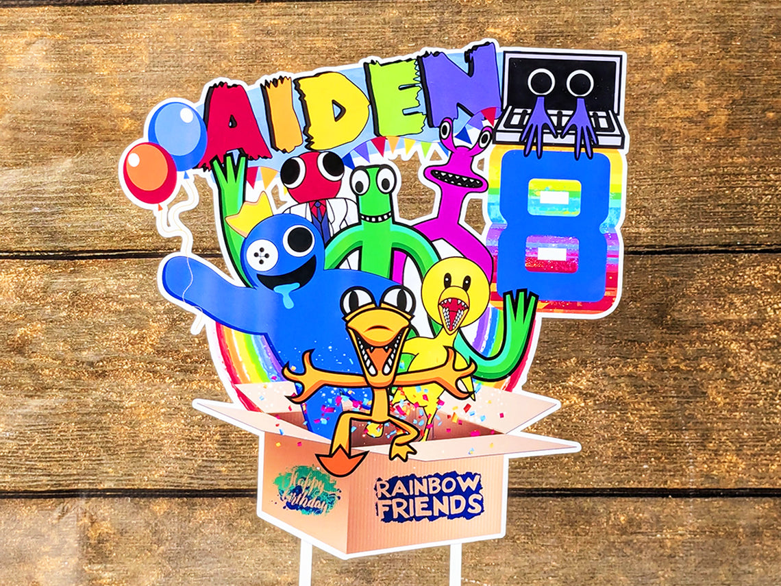 Personalised Rainbow Friends Cake Topper - The Perfect Addition to Your Rainbow Friends Themed Party!