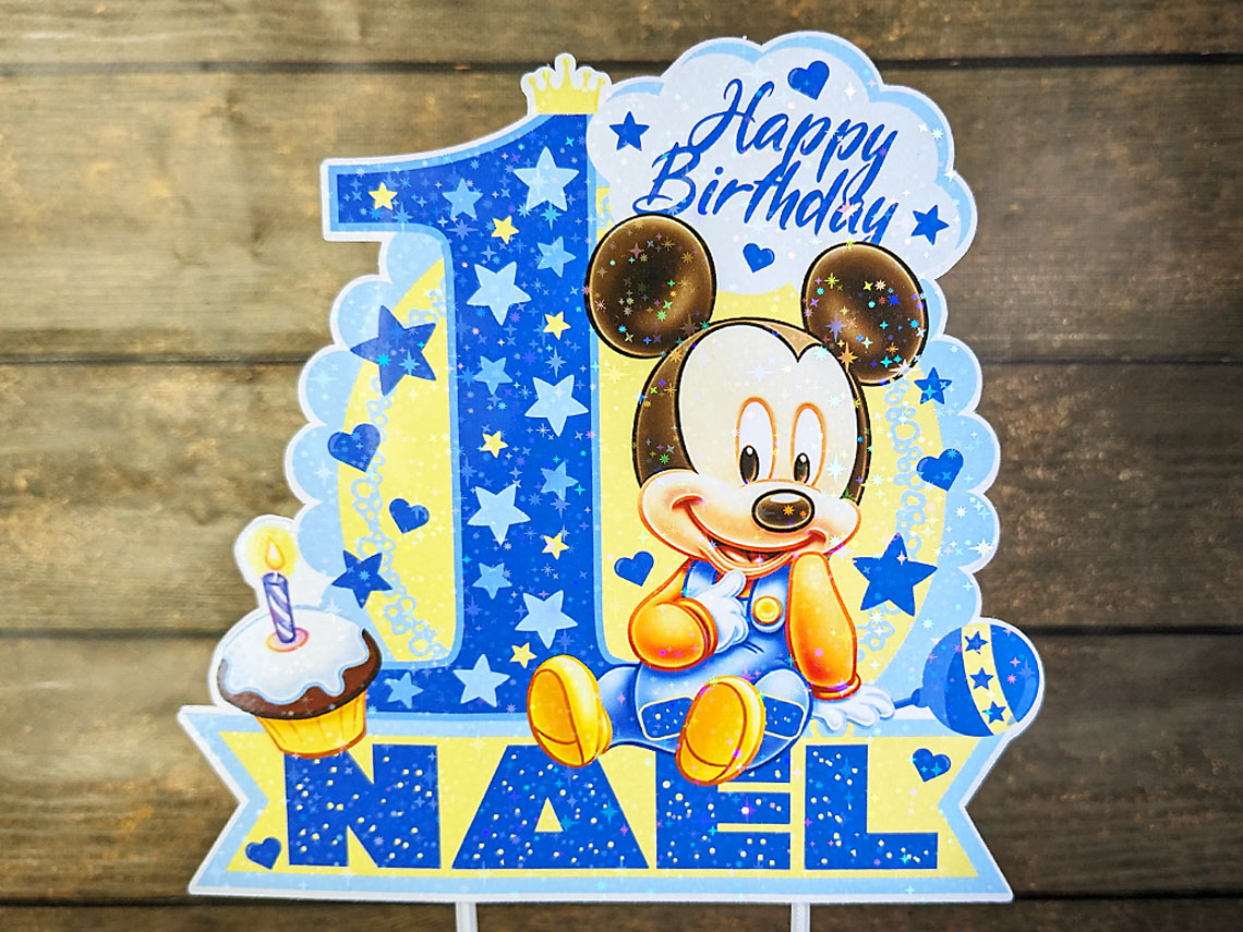 Personalized Mickey Mouse Cake Topper - Perfect Enhancement for Your Mickey Mouse Themed Celebration!