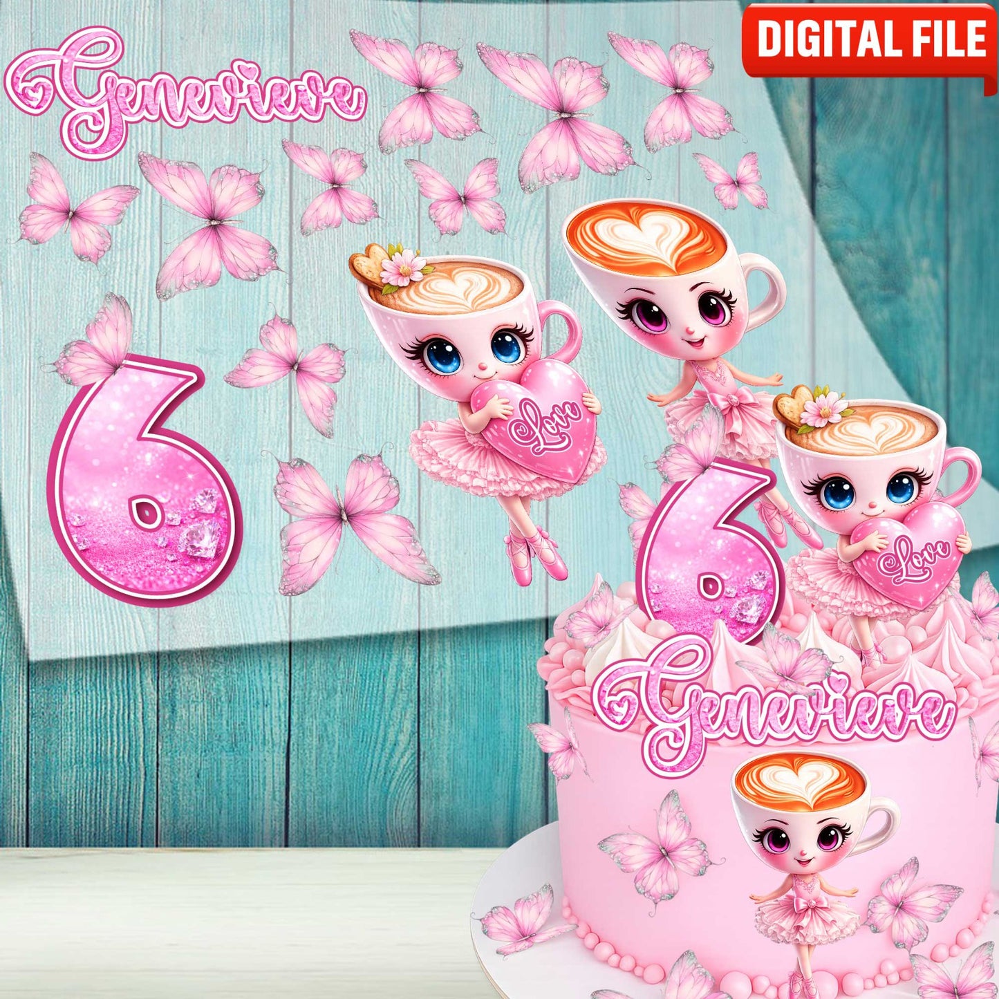 Personalisierte rosa Ballerina-Kaffee-Topper – 16er-Set essbare Geburtstagsdekoration
