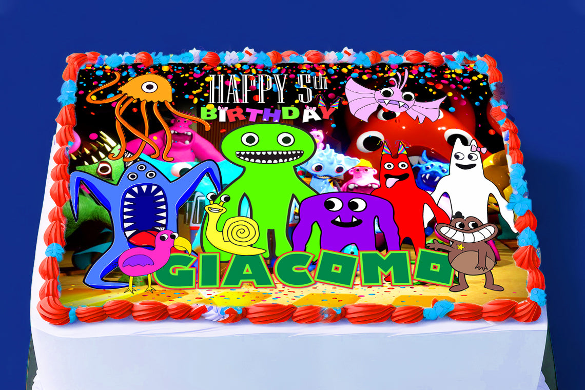 Garten of Banban Birthday Themed Edible Cake Topper - Rectangular Design - Wafer Paper, Sugar Sheet, Chocotransfer